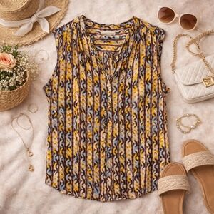 Banana Republic Chain Print Sleeveless Blouse Medium Retro Geometric Office Top